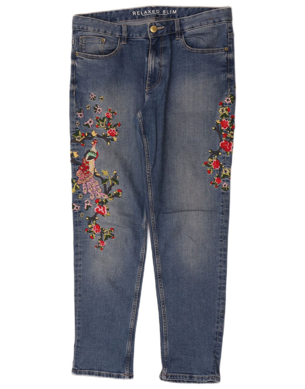 Marks & Spencer Dame Slim Jeans UK 12 Medium W32 L28 Blue Floral
