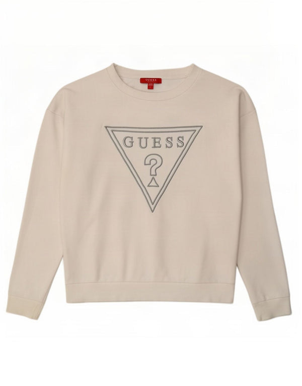 Guess Graphic Oversized Sweatshirt Jumper UK 6 XS hvid bomuld