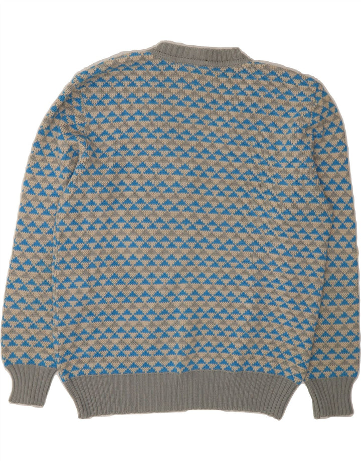 VINTAGE Mens V-Neck Jumper Sweater IT 52 Large Blue Geometric Vintage Vintage and Second-Hand Vintage from Messina Hembry 