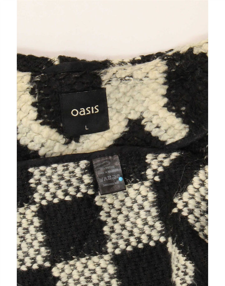 Oasis Womens Overcoat UK 16 Large Black Geometric Viscose