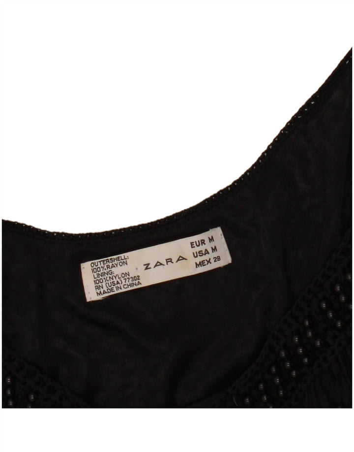 Zara Womens Crop Cami Top UK 12 Medium Black Rayon