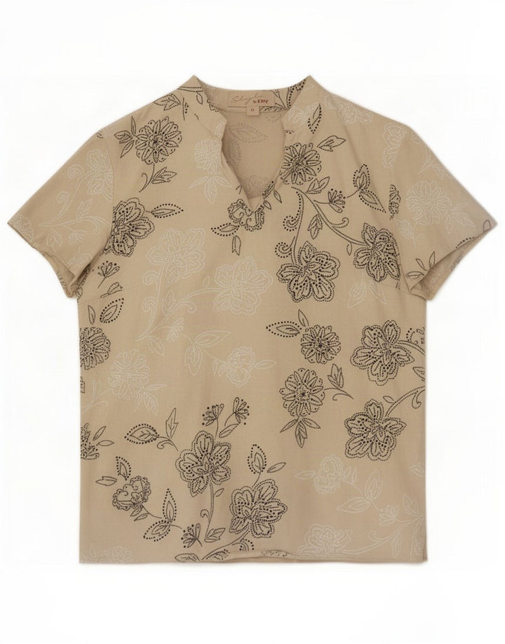 EWM Dame bluse Top UK 12 Medium Beige Floral Viscose