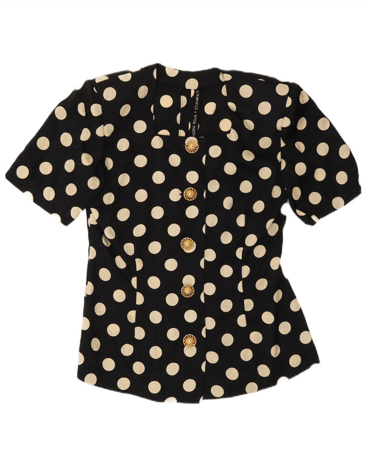 Vintage Kvinder kortærmet 2-delt nederdel Sæt UK 12 Medium W28 Sort