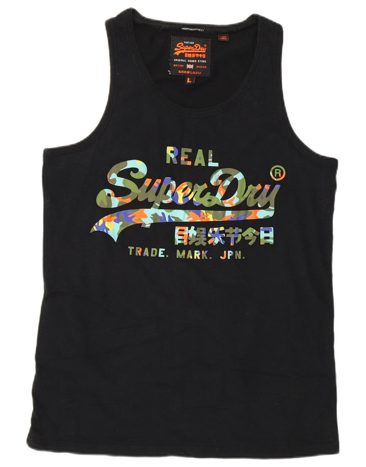 Superdry grafisk vest top til mænd, stor sort bomuld