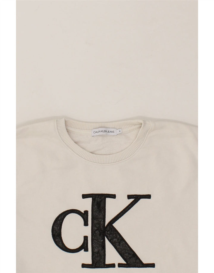 CALVIN KLEIN Girls Graphic Sweatshirt Jumper 13-14 Years Medium Off White Vintage Calvin Klein and Second-Hand Calvin Klein from Messina Hembry 