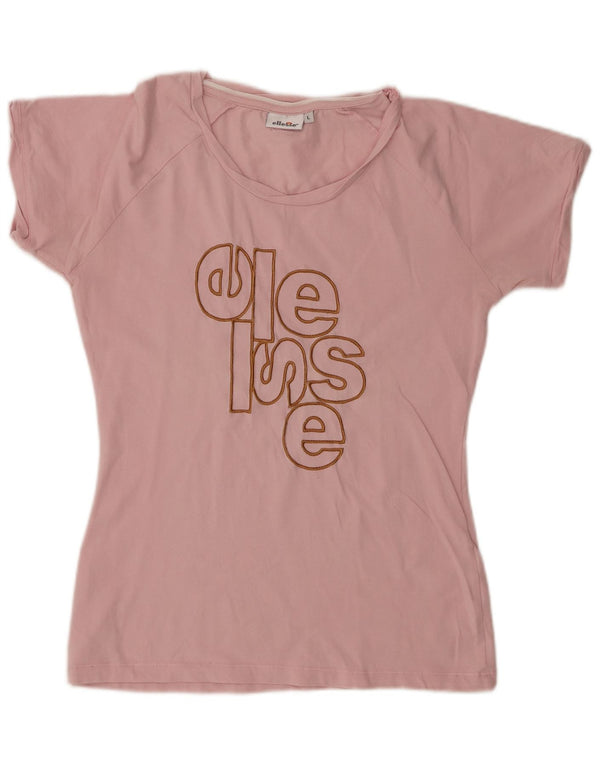 Ellesse Dame Grafisk T-Shirt Top UK 14 Stor Pink Bomuld