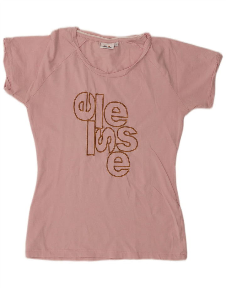 Ellesse Dame Grafisk T-Shirt Top UK 14 Stor Pink Bomuld