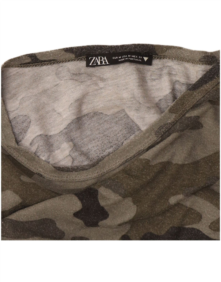 Zara Womens Crop Oversized T-Shirt Top UK 14 Medium Green Camouflage