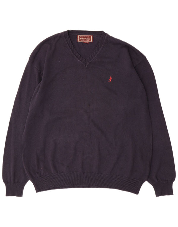 Marlboro Classics Herre V-hals sweater 3XL marineblå bomuld