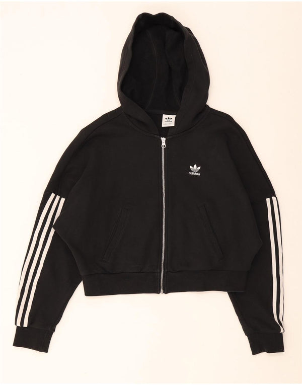 Adidas Womens Crop Oversized hættetrøje med lynlås UK 8 Small Black Bomuld