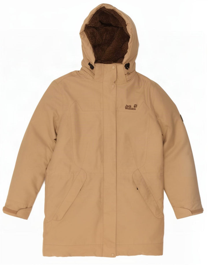 Jack Wolfskin Dame Hooded Parka Jacket UK 14 Medium Beige Polyester