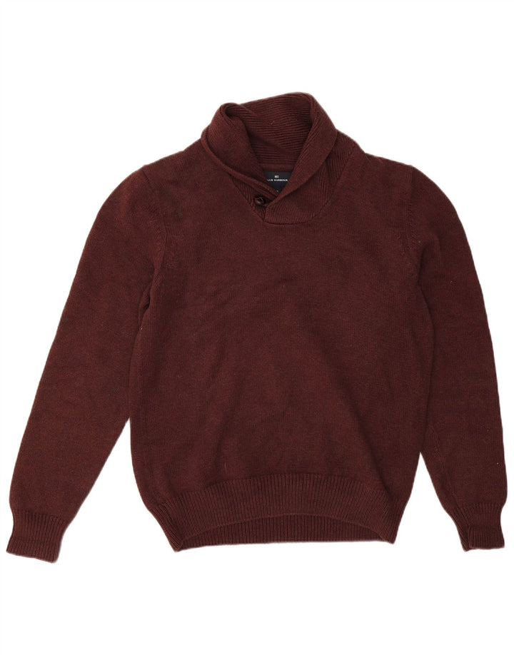 Marks & Spencer Herre Blue Harbor Shawl Neck Jumper Sweater Medium Burgundy