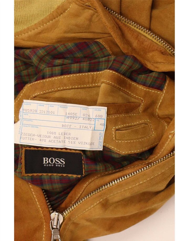 Hugo Boss Herre Loose Fit Ruskind Bomber Jacket EU 48 Medium Brown Læder
