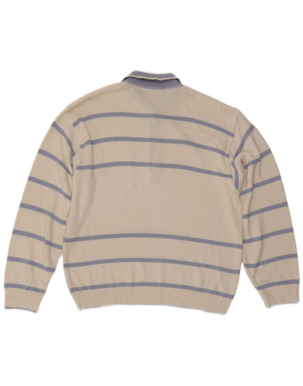 Maselli Herre Polo Neck Jumper Sweater IT 52 Stor hvid stribet bomuld