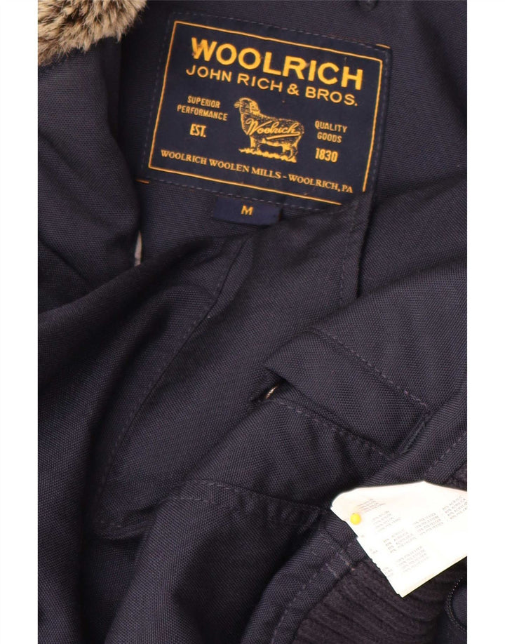 Woolrich Herre Hooded Bomber Jacket UK 38 Medium Navy Blue Nylon