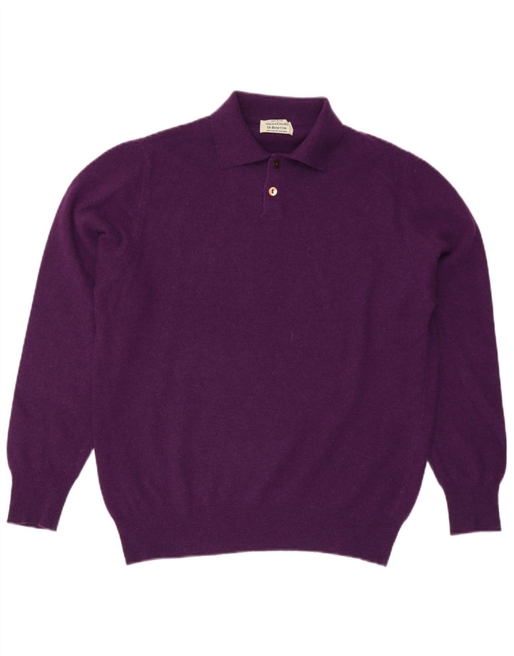 Benetton Herre Polo Neck Jumper Sweater IT 52 Stor Lilla Uld