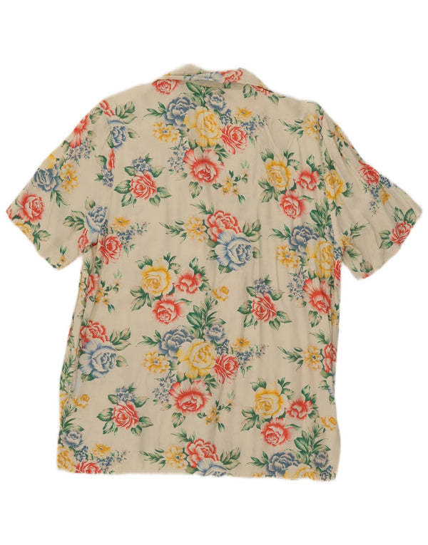 Vintage Kvinder Kortærmet Oversized Skjorte Bluse UK 10 Small Beige Floral