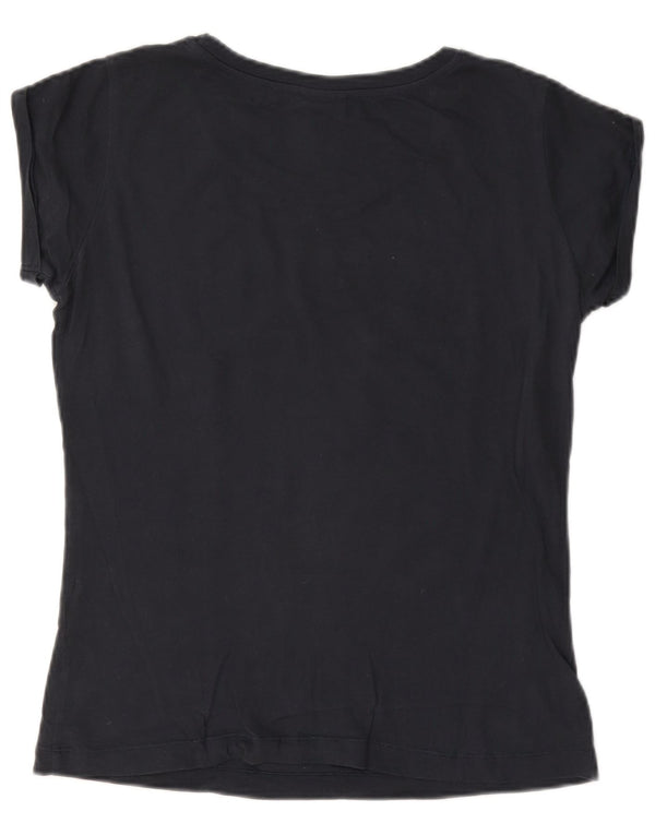 Champion Dame Grafisk T-Shirt Top UK 10 Small Navy Blue