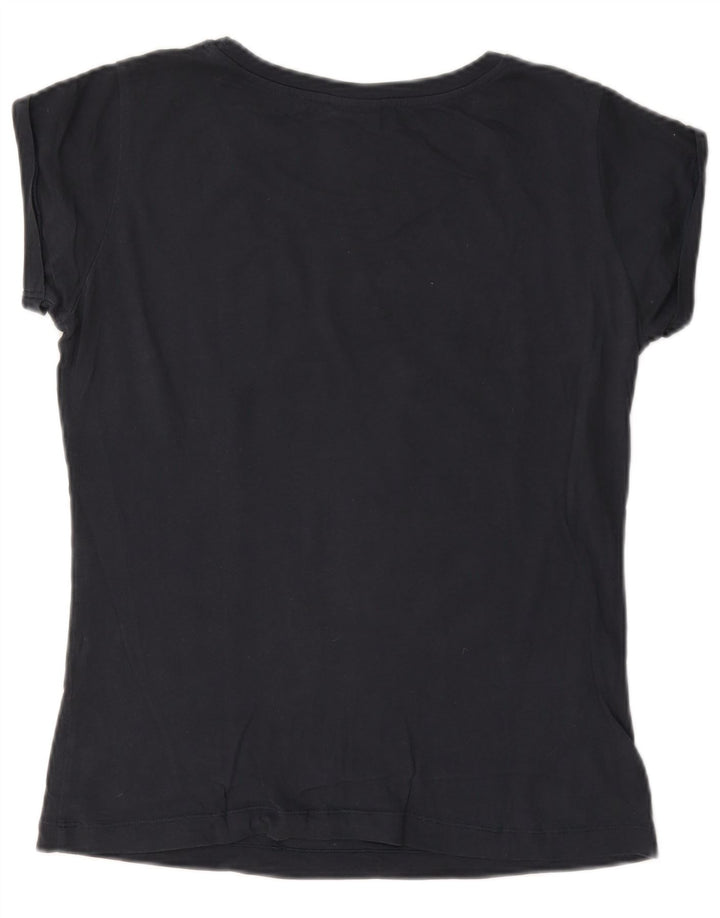 Champion Dame Grafisk T-Shirt Top UK 10 Small Navy Blue