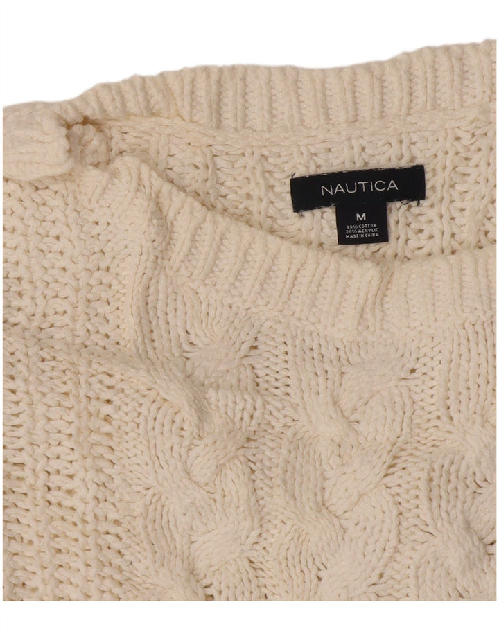 Nautica Dame Boat Neck Jumper Sweater UK 14 Medium Off White Bomuld