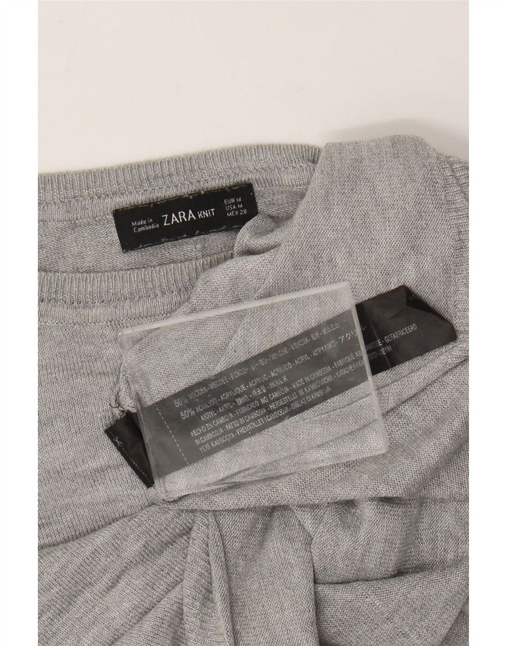 ZARA Dame Boat Neck Jumper Sweater UK 14 Medium Grey Flecked Viscose