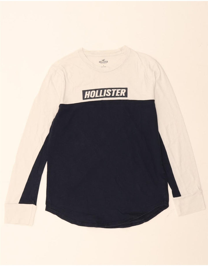HOLLISTER Mens Graphic Top Long Sleeve Small White Colourblock Cotton Vintage Hollister and Second-Hand Hollister from Messina Hembry 
