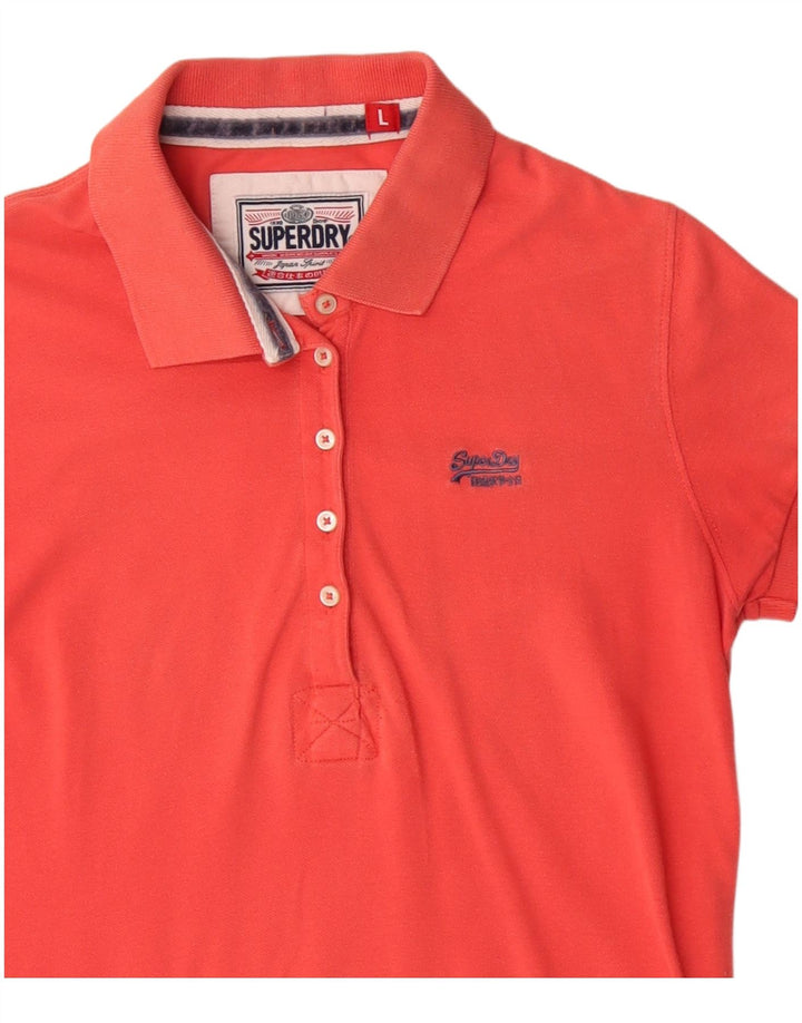 Superdry Dame Polo Shirt UK 14 Stor Rød Bomuld