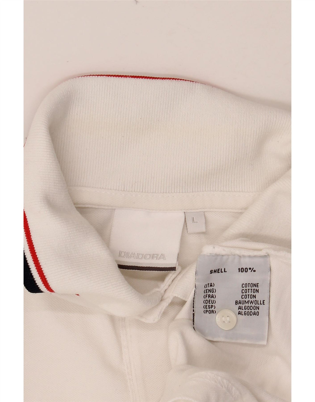 DIADORA Mens Long Sleeve Polo Shirt Large White Cotton