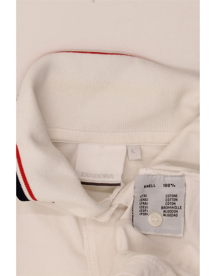 DIADORA Mens Long Sleeve Polo Shirt Large White Cotton