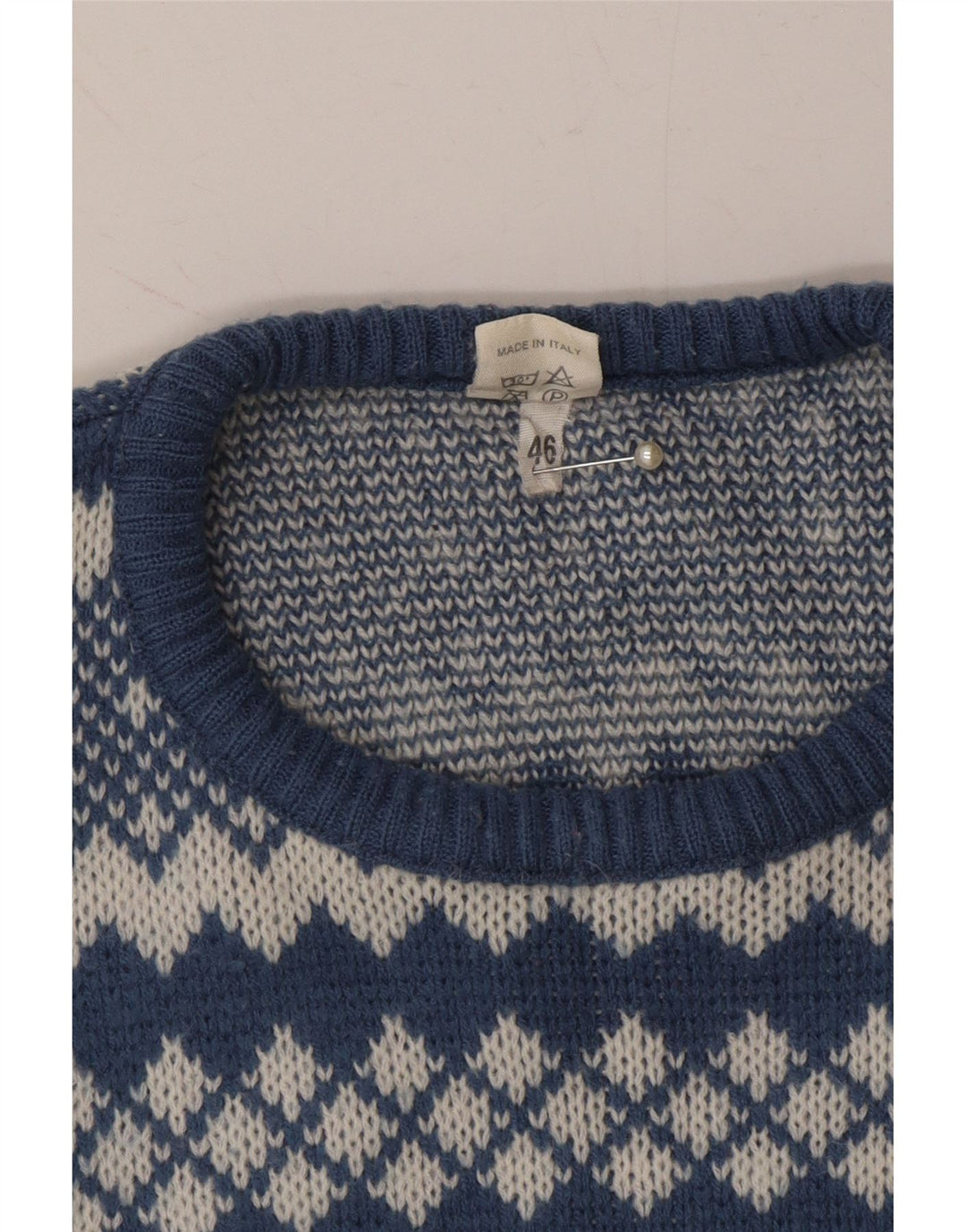 VINTAGE Womens Crew Neck Jumper Sweater IT 46 Large Blue Fair Isle Vintage Vintage and Second-Hand Vintage from Messina Hembry 