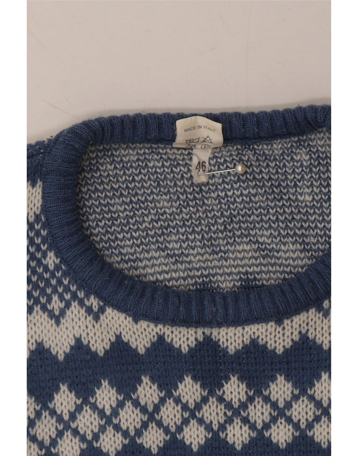 VINTAGE Womens Crew Neck Jumper Sweater IT 46 Large Blue Fair Isle Vintage Vintage and Second-Hand Vintage from Messina Hembry 