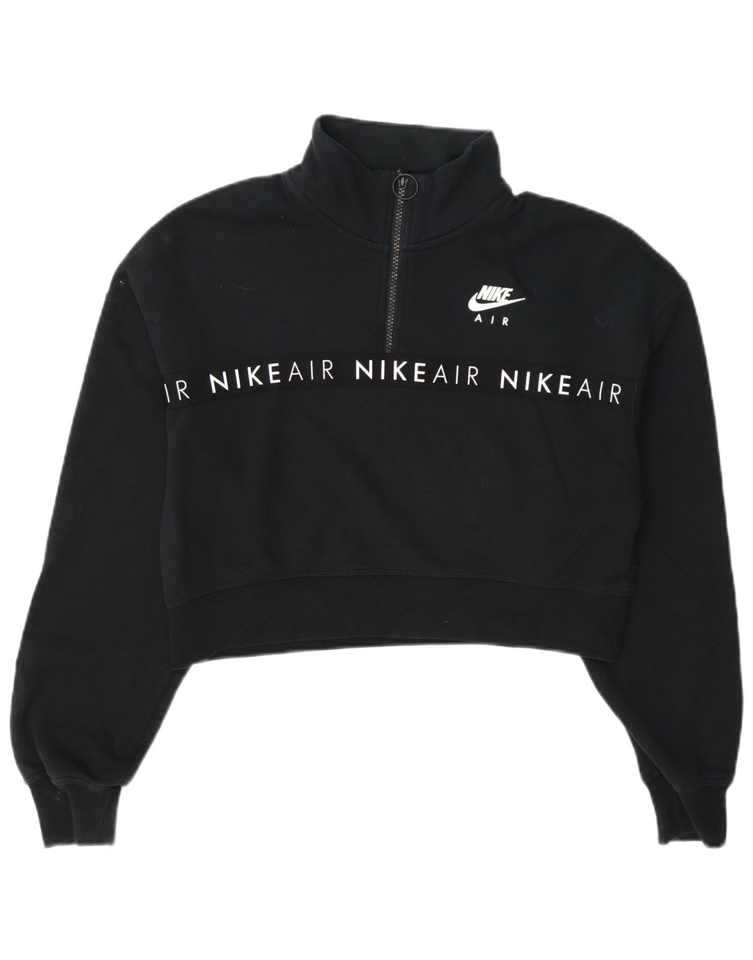 Nike Dame Crop Grafisk Zip Neck Sweatshirt Jumper UK 14 Medium Navy Blue