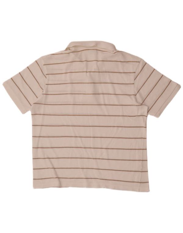 Lacoste Mens Polo Shirt Size 6 XL White Striped Cotton
