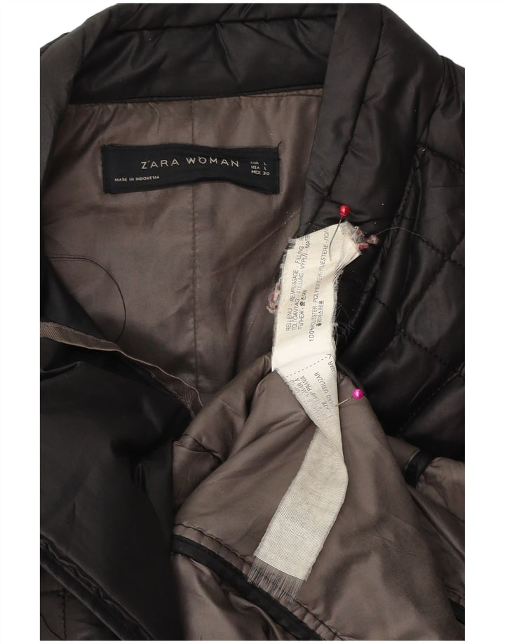 Zara Womens Quilted Polstret Frakke UK 16 Large Black Polyester