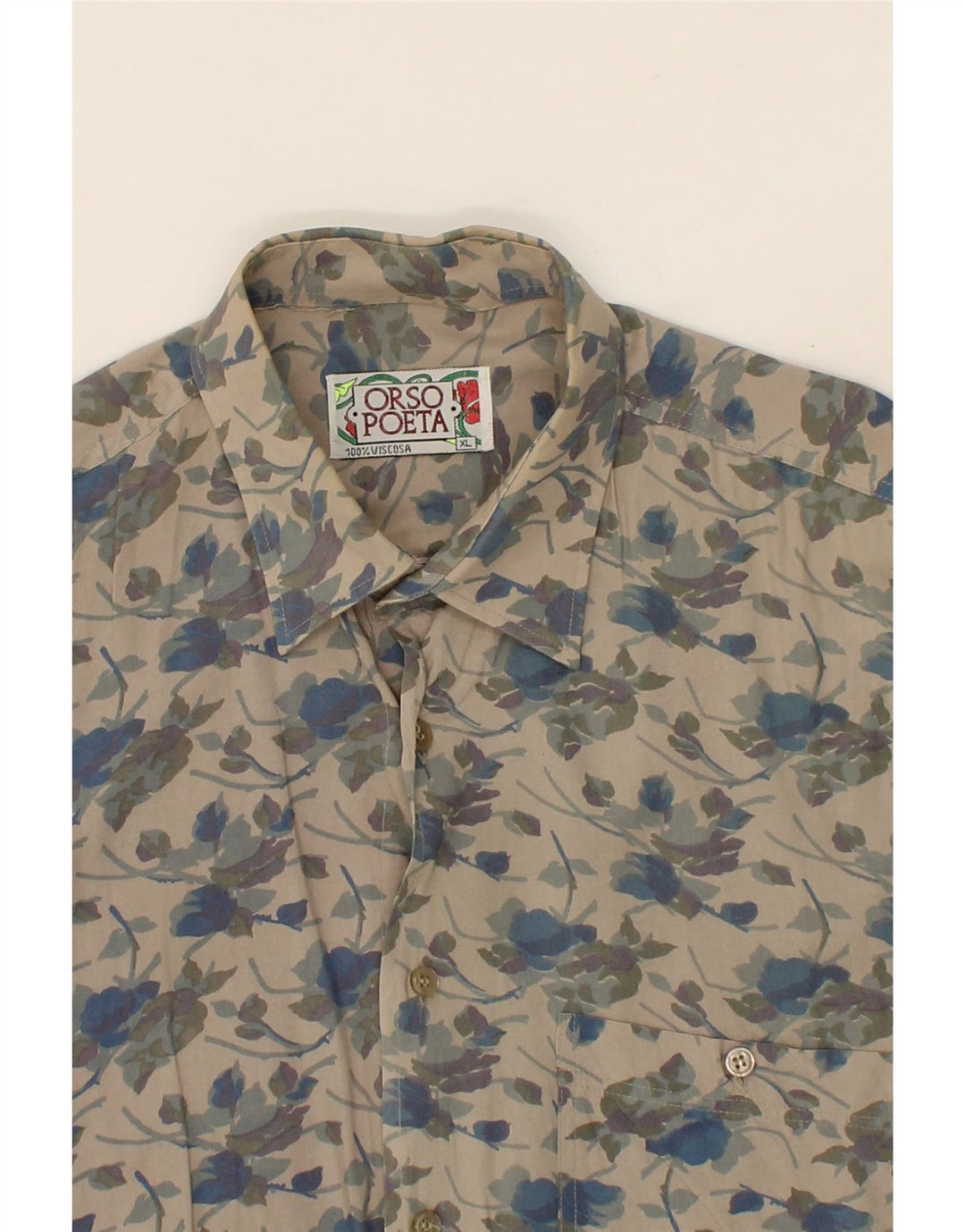 ORSO POETA  Mens Shirt XL Grey Floral Viscose Vintage Orso Poeta and Second-Hand Orso Poeta from Messina Hembry 
