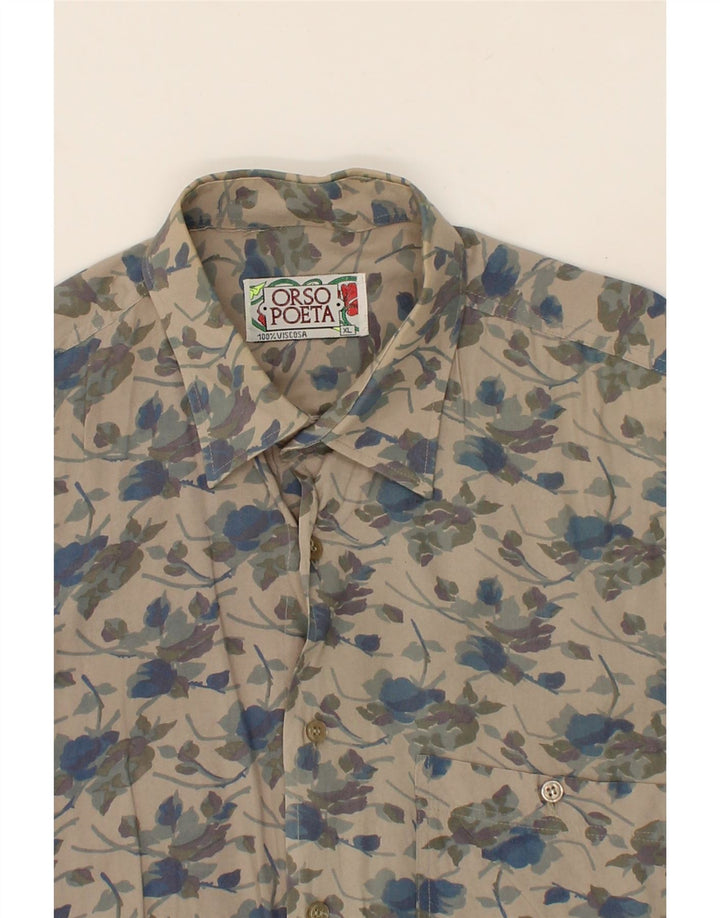 ORSO POETA  Mens Shirt XL Grey Floral Viscose Vintage Orso Poeta and Second-Hand Orso Poeta from Messina Hembry 