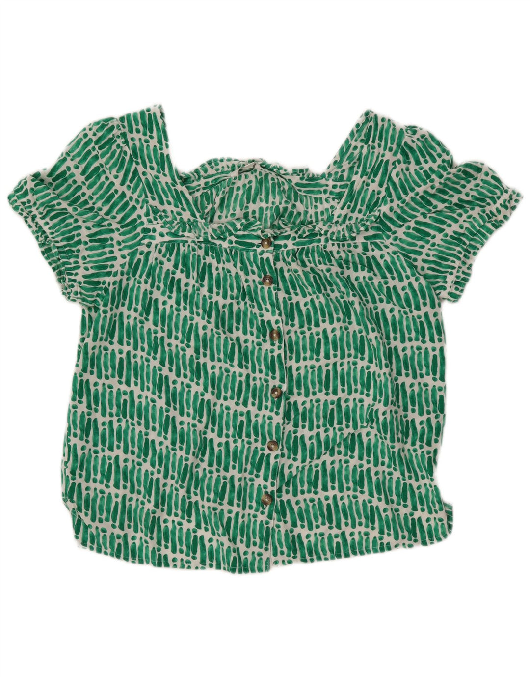 MONSOON Dame Oversized Crop Shirt Bluse UK 16 Stor Grøn Stribet