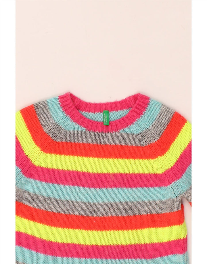 BENETTON Girls Long Sleeve Jumper Dress 7-8 Years Medium Multicoloured Vintage Benetton and Second-Hand Benetton from Messina Hembry 