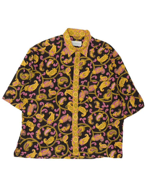 Vintage Kortærmet Herreskjorte XL Sort Paisley Bomuld