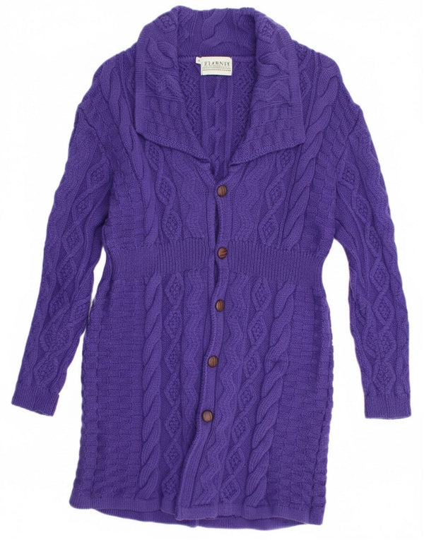 Blarney Womens Longline Cardigan Sweater UK 14 Large Purple Merino Wool