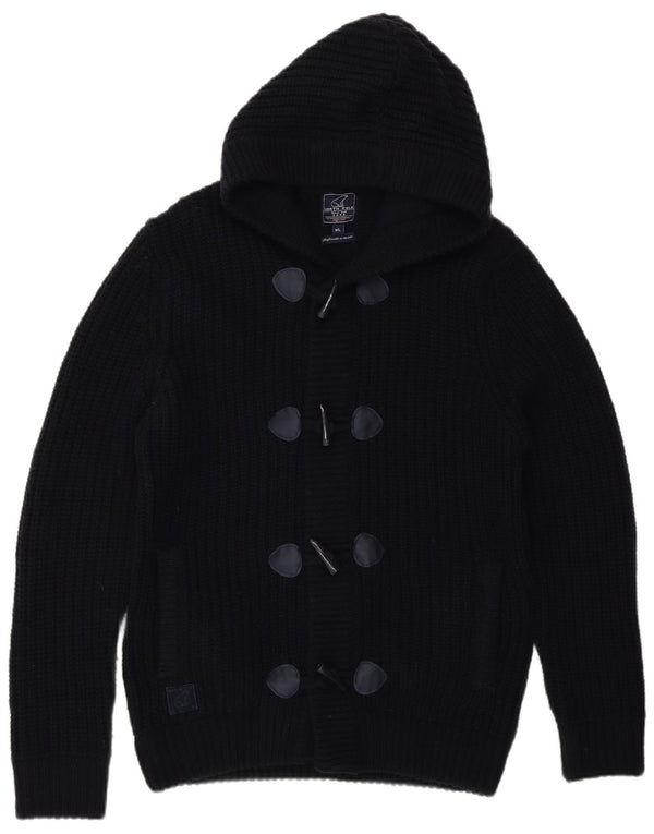 North Pole Herre Hooded Duffle Buttons Cardigan Sweater XL Sort Uld Vinter