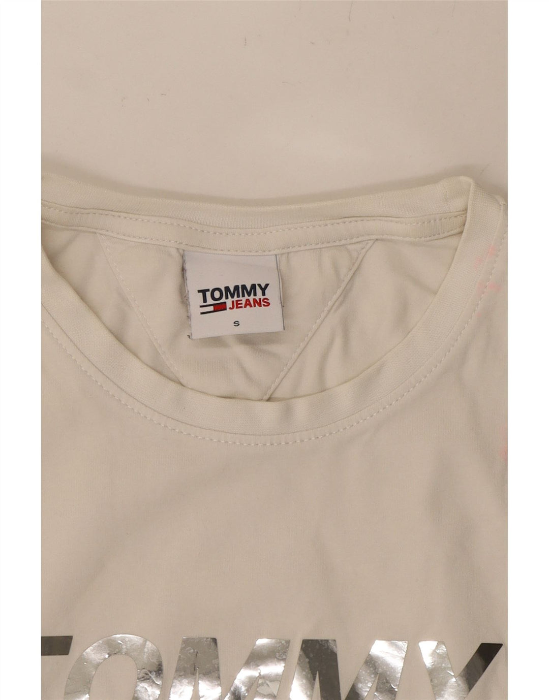 TOMMY HILFIGER Mens Graphic T-Shirt Top Small Off White Cotton