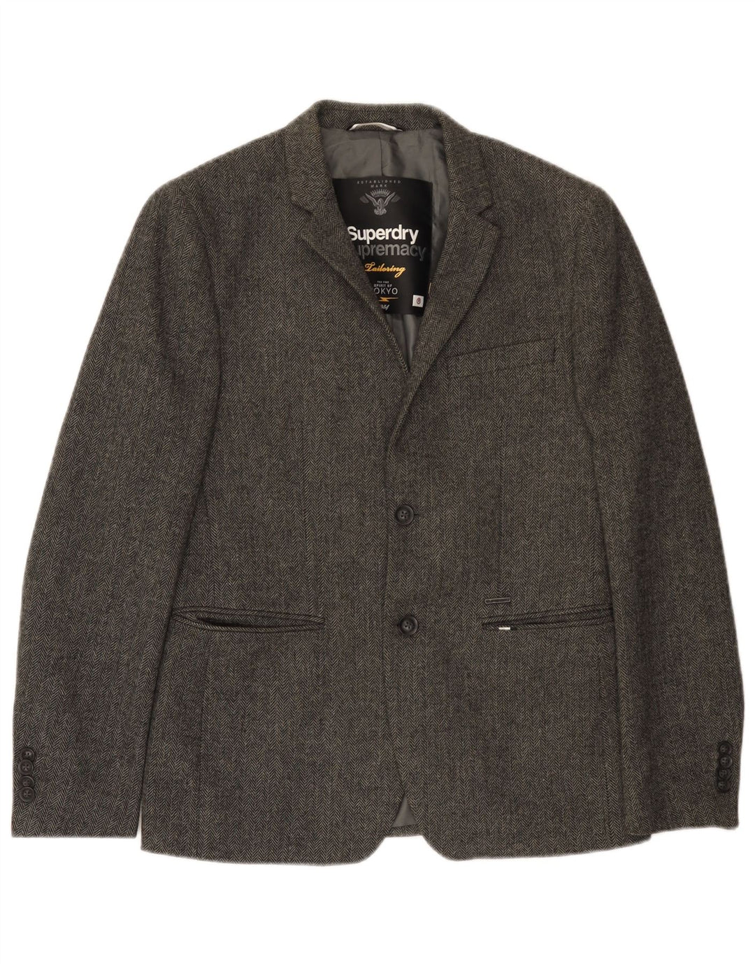 Superdry Herre 2-knaps blazerjakke UK 38 Medium Grey Herringbone