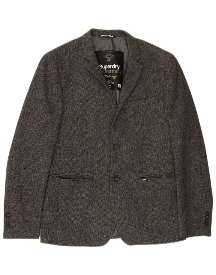 Superdry Herre 2-knaps blazerjakke UK 38 Medium Grey Herringbone