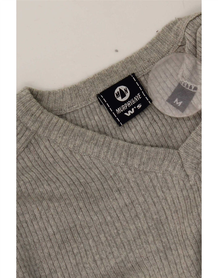 Murphy & Nye Dame Crop V-hals Jumper Sweater UK 12 Medium Grey