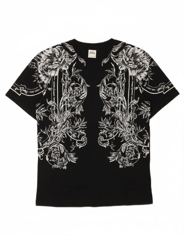Zara Herre Grafisk T-Shirt Top Stor Sort Blomster