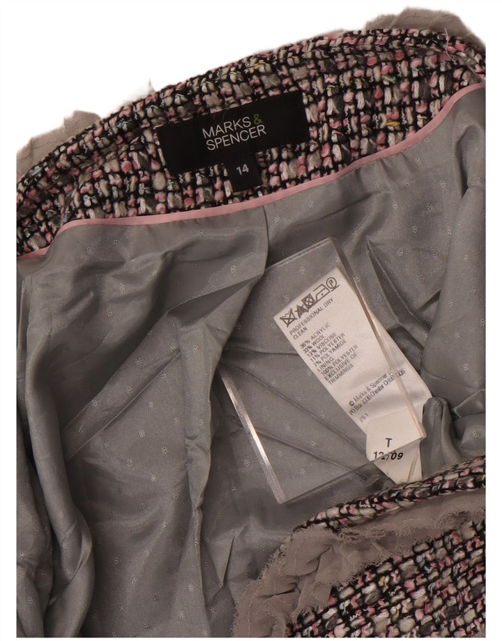 Marks & Spencer dame 3/4-ærmet Bolero-jakke UK 14 mellemgrå ternet