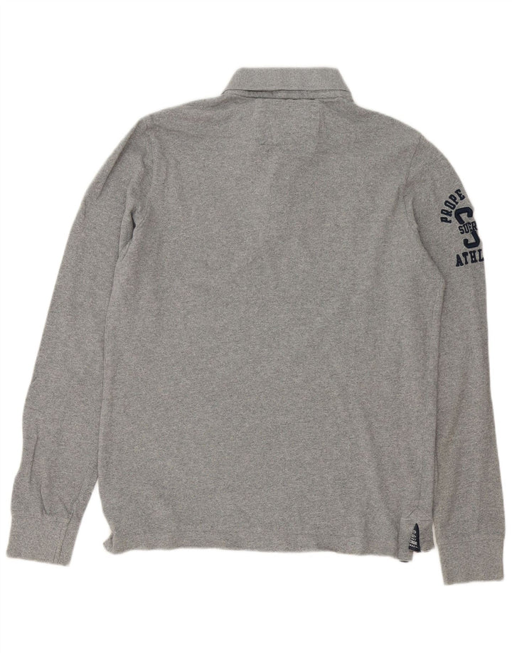 Superdry Herre grafisk langærmet poloshirt Stor grå bomuld