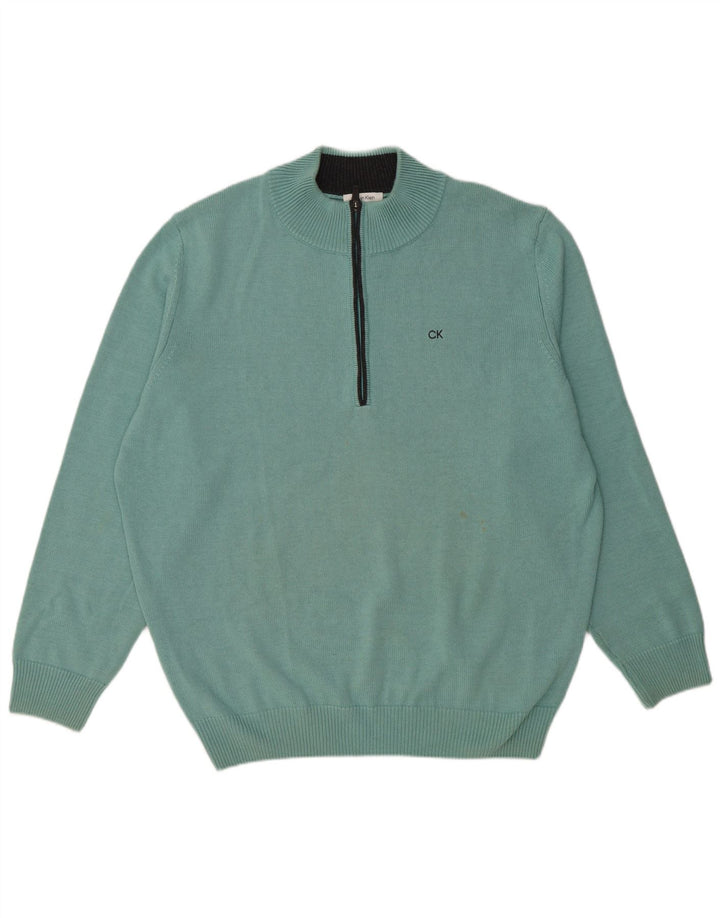 Calvin Klein Herre Zip Neck Jumper Sweater 2XL Blå Bomuld
