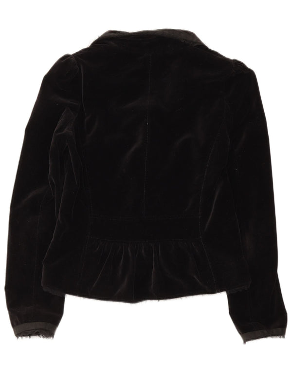 Whistles Womens Velvet 2 Button Blazer Jacket UK 8 Small Black Cotton